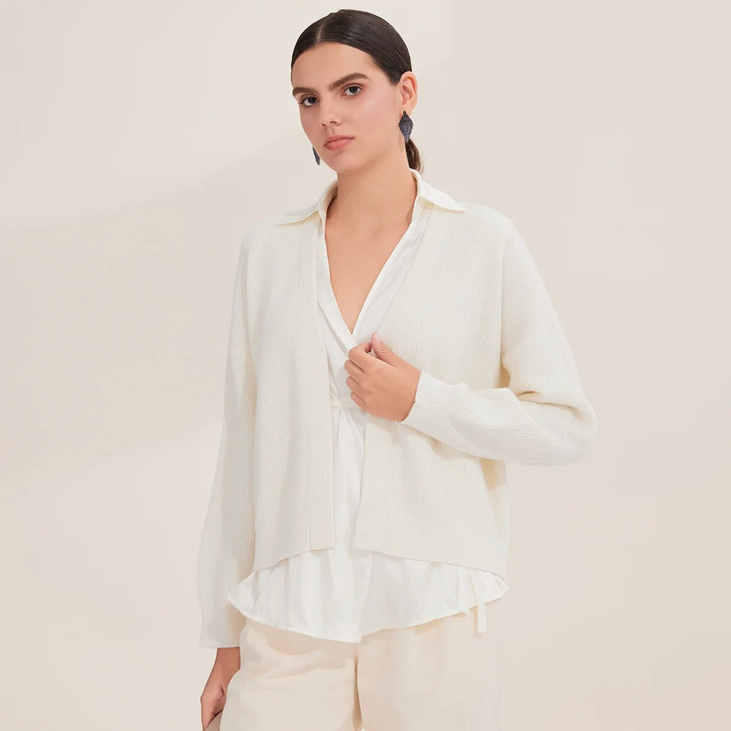 BD4521254 Women's Wool Cardigan and Silk Vest V-Neck 2 Pieces Set BC Luxury Fall Clothing for Women